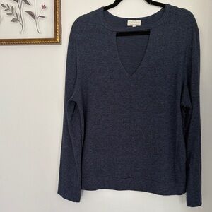 Lucky Brand Women's Pullover Key Hole Navy Sweater L